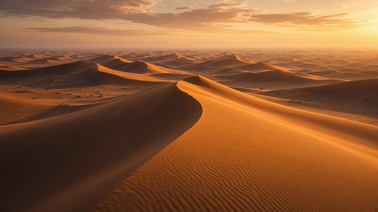 Wide Sam Sand Dunes ridges under golden-hour light