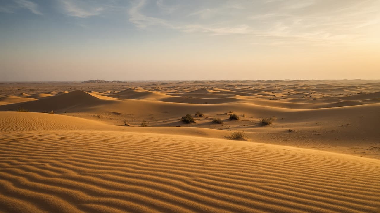 Wide sand dunes under late-afternoon light near Jaisalmer