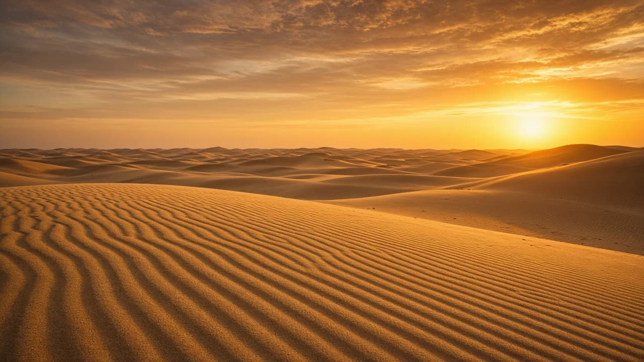 Wide sand dunes under golden-hour light near Sam Sand Dunes