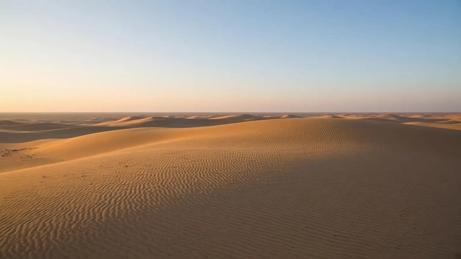 Soft sunrise light over empty Rajasthan sand dunes
