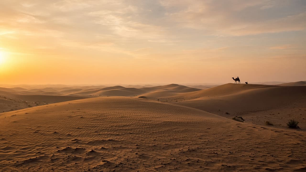 Wide sand dunes at sunset on a Jaisalmer desert safari